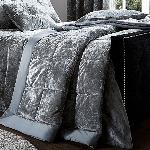 Catherine Lansfield – Tagesdecke für Doppelbett aus Knautschsamt-Imitat – Polyester., Polyester, Silber, 53 x 23 x 53 cm