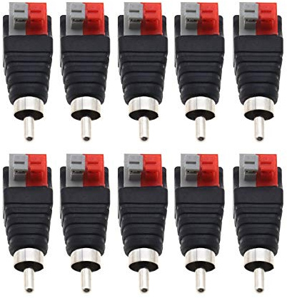 YINETTECH 10pcs Mâle Adaptateur Connecteur RCA Prise Presse pour Câble A/V Haut-Parleur vers Audio