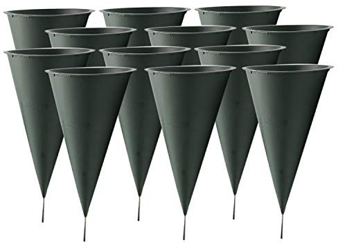 Royal Imports Friedhofsvasen für Grab mit Spikes, Blumenhalter, Dekorationen für Friedhof, Gedenkmarkierungen im Freien, Blumen-Kunststofftopf mit Metallboden mit Pfählen, groß, 12 Stück