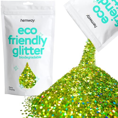 Hemway Eco Friendly Biodegradable Glitter - Lime Green Holographic | 100g Extra Chunky Plant-Based Metallic Flakes for Arts & Resin Crafts | Bio Supplies for Festival, Hair, Face, Body & Nail Art