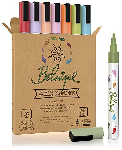 Belmique Kreidestifte Pastell für Tafel & Fenster 3mm Fein | Perfekt als Kreidestift, Kreidemarker, Folienstifte, Tafelstift, Glasmarker & Whiteboard Marker - Trocken Abwischbar