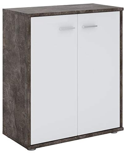 IDIMEX Buffet Salle à Manger FIRMIN L 60 cm Coloris béton foncé et Blanc avec 2 Portes, bahut Bas, Meuble de Rangement Style Moderne, Commode vaisselier 60 x 70 x 30 cm