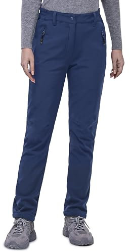 33,000ft Wanderhose Damen wasserdichte Winddichte Thermohose Softshellhose Warm Gefüttert Outdoorhose Winter Skihose Snowboardhose Atmungsaktive Schnelltrocknende Trekkinghose, Blau L