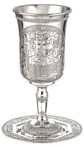 GORGEOUS BEAUTY&CARE Kiddouch Tasse pour Shabbat avec plaque plaquée argent Longueur 25,4 cm XXL