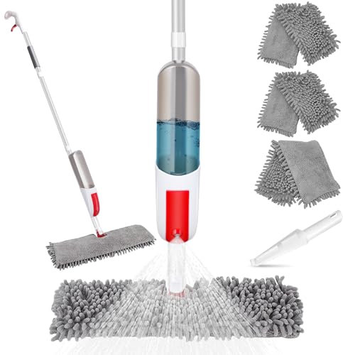 Myiosus Balai Serpillère Vaporisateur, Microfibre Balai Pulvérisateur avec 3 Tampons Lavables et 530ml Reservoir, Balai Spray 360° Rotation, Serpillere pour Nettoyage de Sols