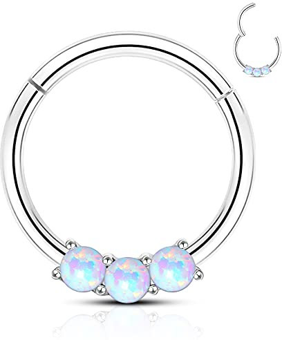 CM Crareesi Mania 16G Nasenpiercing Opal Septum Piercing Ring Daith Piercing 316L Chirurgenstahl Segmentring Clicker 8mm/10mm Helix Tragus Daith Rook Ohrringe Piercing Schmuck