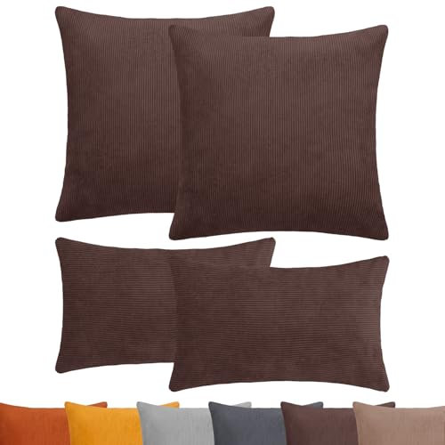 Selfitex 4er Set Cord Sofakissen 2X 30x50 + 2X 50x50, Couchkissen inkl. Füllkissen, samtiger Kissenbezug mit weicher Kissenfüllung, Flauschige Dekokissen für Wohn- & Schlafzimmer (Toledo)