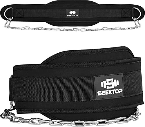 Seektop Dip Gürtel mit Kette, GYM Workout Gewichtsgürtel Mit Stahlkette, Neopren Fitness Gewichthebergürtel für Klimmzüge, Squats, Fitness, Krafttraining, Gym, Männer & Frauen (Gürtel & Kette)