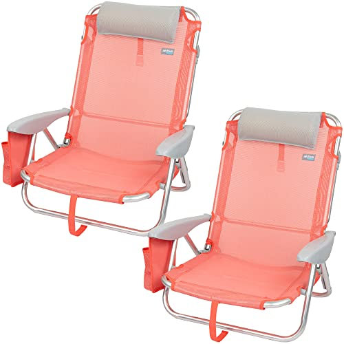 AKTIVE Pack de 2 sillas Plegables 4 Posiciones Regulables para Playa, jardín, terraza o Camping, Medidas 51x45x76cm, con cojín en el cabecero, Resistente, Incluye asa de Transporte (62264)