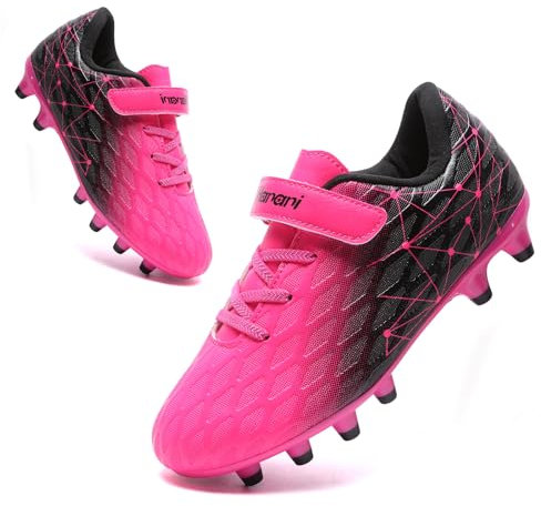 Boys Football Boots Shoes Kids Girls FG/AG Soccer Athletics Training Sport Running Shoes Profession Competition Teenager Indoor Outdoor Cleats Sneakers for Unisex Pink EU33 Convert 1UK