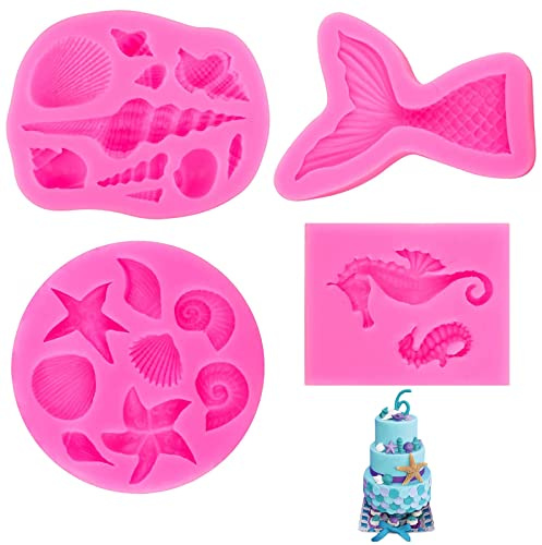 Fondant-Silikonform, Meerjungfrauen-Thema, Silikon-Backformen, Werkzeuge, Fondant-Kuchenformen für Kuchen, Dekorationen, Meerjungfrauenschwanz, Muscheln, Seepferdchen, Schokolade Backformen
