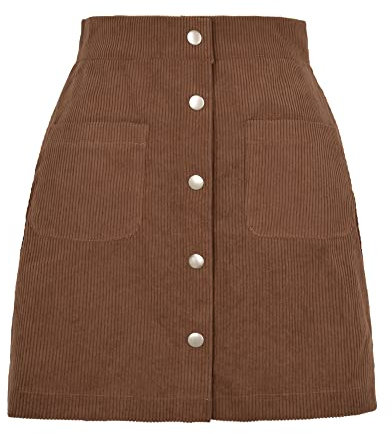 Kuukaas Cordrock Damen Kurz für Herbst & Winter - A-Linie Minirock mit Taschen - Braun M