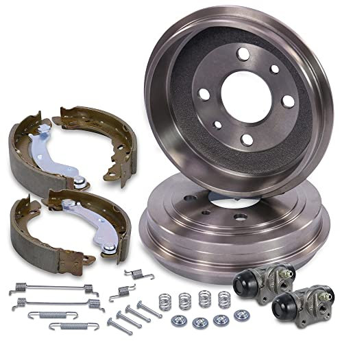 ATEC Germany Kit de freno eje trasero incl. 2x tambor de freno 4x zapatas de freno con kit de montaje 2x cilindro de freno de rueda Compatible con FIAT 500 (312_) (312_), PANDA (169_), FORD KA (RU8)