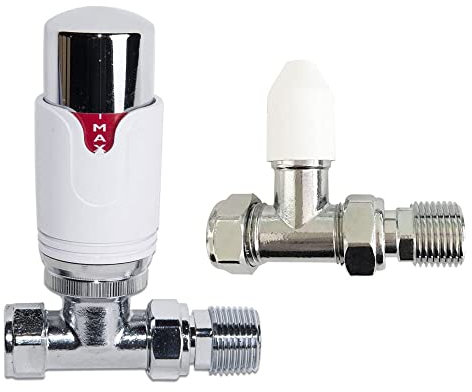 BOSUGE 15 mm x ½ Zoll, gerades Thermostatventil für Heizkörper, weiß und verchromt, Zentralheizungsarmaturen mit manuellem, geradem Ventil