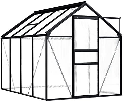 YEZIYIYFOB Gewächshaus Anthrazit Aluminium 4,75 m² 190x250x195 cm GewäChshaus Klein Frostschutz Pflanzen Winterschutz FrostwäChter GewäChshaus Winterfest GeräTehaus Rinnensystem Nicht Fundament