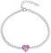 MAISON GIOIELLI FIRENZE - OHANA Bracciale Donna Tennis Placcato Oro Bianco con Zircone a Forma di Cuore Colorato, Bracciale Chiusura a Moschettone Ipoallergenico, Antigraffio e Waterproof (rosa)