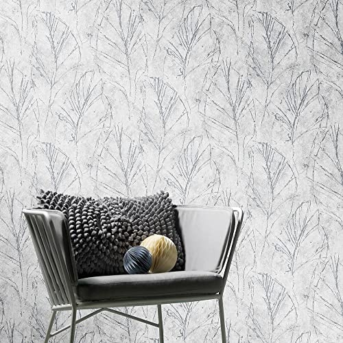 Erismann Vliestapete Hellgrau Silber Metallic Abstrakt Blattmuster 10321-10
