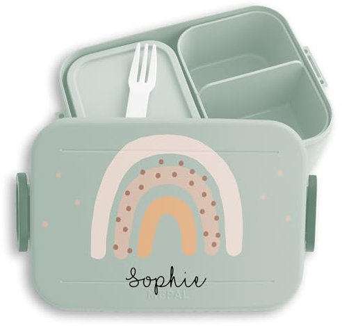 Kinder Bento Box Midi für Mepal Bentobox - Brotbox Boho Regenbogen Lunchbox Rainbow I - 900 ml - Sage Grün - vesperdose brotdose mädchen schule personalisierte geschenke kind lunchboxen