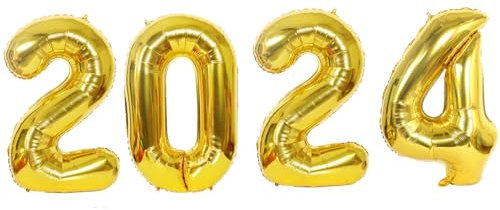 D2D |Silvester 2024 Ballons XXL in Gold - Größe: 100 cm - Folienballons - Zahlenballon - Neujahres Party - Helium Ballons