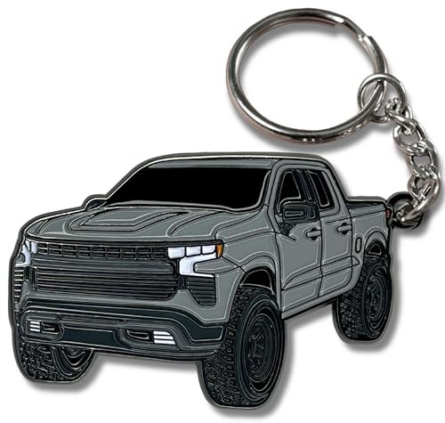 FOUR WHEEL BEAST Chevy Schlüsselanhänger kompatibel mit Chevy Silverado 1500 Zubehör – Spielzeug-LKW-Geschenke LKW-Besitzer Männer Schlüsselanhänger, silber, 2 x 1.5