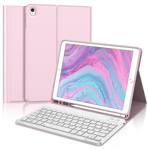 SENGBIRCH Keyboard Case for iPad 10.2 inch 9th/8th/7th Generation - UK Layout Bluetooth Detachable Wireless Keyboard for iPad Air 3, iPad Pro 10.5 2017, Pink