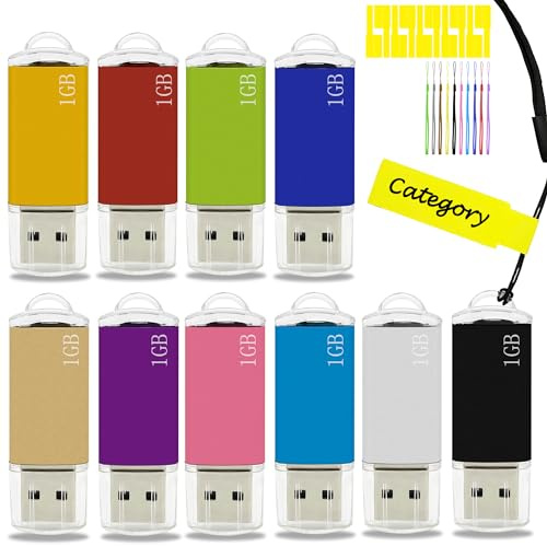 Nicepicten Pendrive - Memoria USB de 1 GB, memoria USB 2.0 de 1 GB, 10 unidades con cordón, color mixto