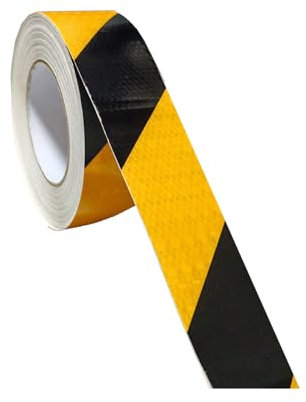 LMSHOWOWO 25m x 5cm Reflektierendes Klebeband, Warnband Schwarz Gelb, Reflektierendes Warnklebeband, Hohe Sichtbarkeit Reflektorband Selbstklebend, Reflexionsband für Sicherheit Warnung