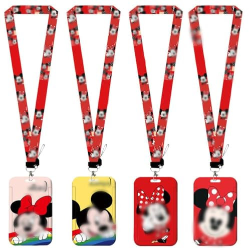 NTEVXZ 4pcs Anime Lanyard mit Kartenhaltern, Anime Lanyard, Cartoon Mouse Lanyard mit Kartenhalter, Karikatur Schlüsselband, mit Abzeichen Halter für Ausweis, Ausweishalter, Schlüssel