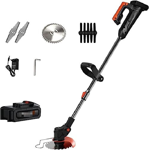 Tondeuse à gazon électrique, maison petite tondeuse à gazon à conducteur marchant avec 3 styles de lames 9000mA batterie rechargeable désherbeur portable for la coupe des arbustes de pelouse de jardin