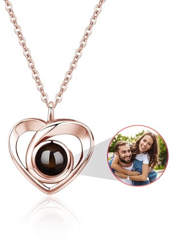 Easycosy Photo Necklace Personalised Projection Necklace with Picture Inside-Custom Heart Jewelry S925 Silver-Valentine's Day Birthday Anniversary Memorial Love Gifts for Women Girlfriend Mom Daughter