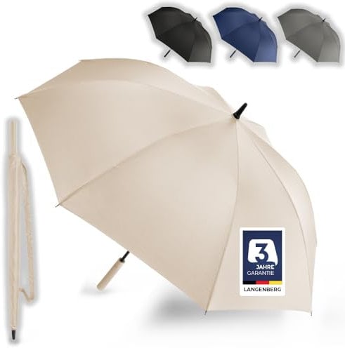 LANGENBERG Regenschirm groß mit [Ø138 CM SPANNWEITE] inkl. automatischer Öffnung - Sturmfest mit stilvollem Griff - XXL Regenschirm Herren und Damen - Stockschirm groß samt Tragehülle