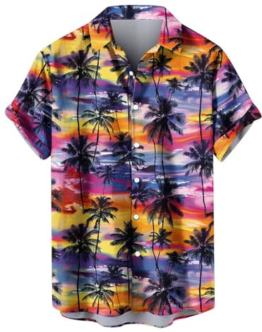 HAOLEI Summer Hawaiian Shirts for Men UK Sale Clearance, Floral Print Hawaiian Shirts Regular Fit Tropical Beach Shirts Turn-Down Collar Short Sleeve Tops Button Down Casual Holiday Shirts S-5XL