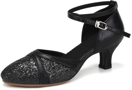 Uonpie Damen Latein Tanzschuhe Geschlossene Zehe Pailletten Schuhe Niedriger Absatz Gesellschaftstanzschuhe