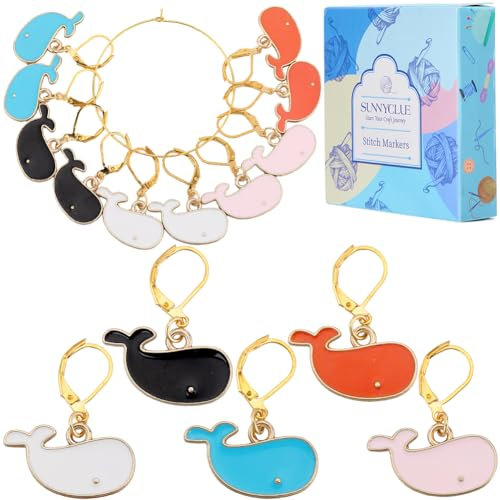 SUNNYCLUE 1 Box 30 Stück 5 Farben Süße Maschenmarkierer Strick Und Häkelmarkierer Emaille Wal Planer Charms Abnehmbare Leverback Verriegelungs Strickmarkierer Zum Häkeln Weben Nähen Quilten Schmuckhe