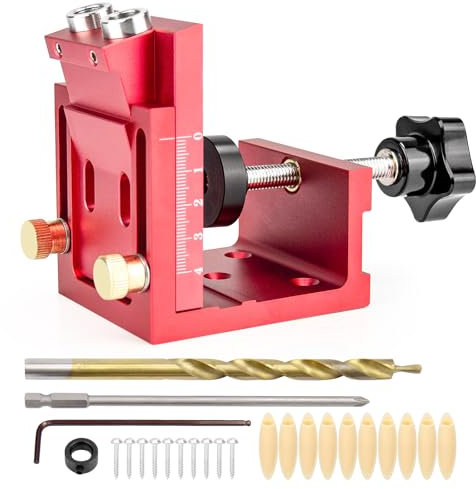 Pocket Hole Screw Jig Kit, Metal Pocket Screw Jig 15 Degree Drilling Locator, Pocket Dowel Hole Jig with Depth Setting Collar and 2 Carbon Steel Drill Bit