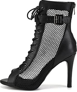 VCIXXVCE Stivali da Ballo Latino Americano Donna con Punta Aperta Nero Scarpe da Ballo con Tacco Alto, 42 EU