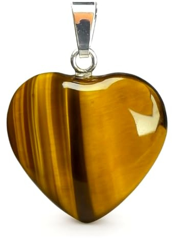Felicidade Ciondolo a forma di cuore in occhio di tigre, gioiello protettivo e naturale, 4 cm, Pietra, Occhio di tigre