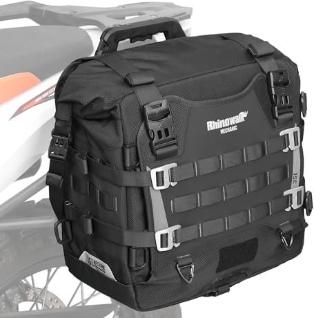Rhinowalk Motorrad-Satteltaschen, wasserdichte Gepäcktaschen, 35L, Schnellverschluss-Motorrad-Seitentaschen mit MOLLE-System, passend für die meisten Motorradträger (schwarz, 1 Packung)