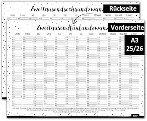 Timr Wandkalender 2025 inkl. 2026 Motiv Dots - DIN A3 Kalender 12 Monate I beidseitig I tr290