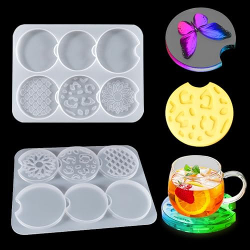 FineInno 6 PCS Dessous de Verre Circulaire Moules Silicone Coaster Resin Mold Moule Résine Epoxy pour DIY Dessous de Verre Plateau Décoration Maison (irrégularités)