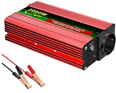 Convertisseur Onduleur 12V 220V Onduleur À Onde Sinusoïdale Modifiée DC 12V À AC 220V 600W-4000W Convertisseur De Batterie Externe Portable Solaire Onduleur De Voiture Onduleur(12V 2000W 50HZ EU)