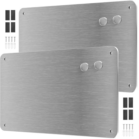 YedZen 2Pcs 44.5x29cm Magnetic Board for Wall, Stainless Steel Magnetic Notice Board to Display Spice Jars Photo Note Magnetic Letter Number, Metal Magnet Board for Wall for Fridge, Cabinet, Kitchen