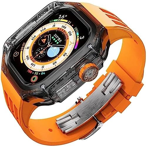 Kit di modifica cassa dell'orologio e cinturino in gomma, per Apple Watch Ultra 8 49mm, kit mod custodia trasparente per cinturino in gomma fluorurata