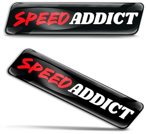 SkinoEu 2 x Aufkleber 3D Gel Silikon Stickers Autoaufkleber Auto Motorrad Fahrrad Helm, Abzeichen Emblem Speed Addict Schwarz Rot Weiß KS 148