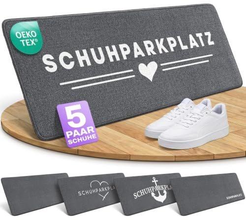 Bodenständig Schuhparkplatz Fußmatte Grau 100x33cm – rutschfeste Schuhmatte | Waschbarer Schuhteppich mit Gummiunterseite – Flache Abtropfmatte für Flur & Eingang – Schutz vor Nässe & Schmutz