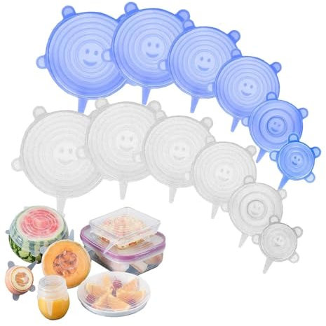 Dehnbare Silikondeckel, 6 Stück Silikon Stretch Deckel Stretch Lid Silikon Abdeckung in Verschiedenen Größen, Wiederverwendbar & Erweiterbar - für Schüsseln, Becher, Dosen, Obst (blau)