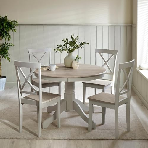 Furniturebox UK Bude Grey Round Wooden Dining Table & 4 Millford Chairs