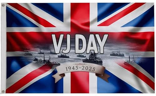 VJ Day Victory in Giappone 80° Anniversario Bandiera Union Jack Poliestere 1,5 x 0,9 m