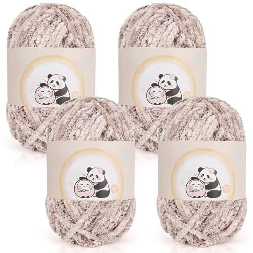 Aeelike Chenille Yarn Set 400g, 4 Pack Plush Chunky Chenille Yarn Gradient, Soft Fluffy Baby Velvet Thick Chunky Knitting Wool for Crochet Amigurumi, Blankets, Scarves, Socks & DIY Crafts