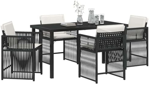 vidaXL Garten Essgruppe 5 pcs Schwarz Poly-Rattan, Elegantes Garten- und Terrassenmöbel, modernes Essset, robuste Stühle, Glastisch, bequem und stilvoll